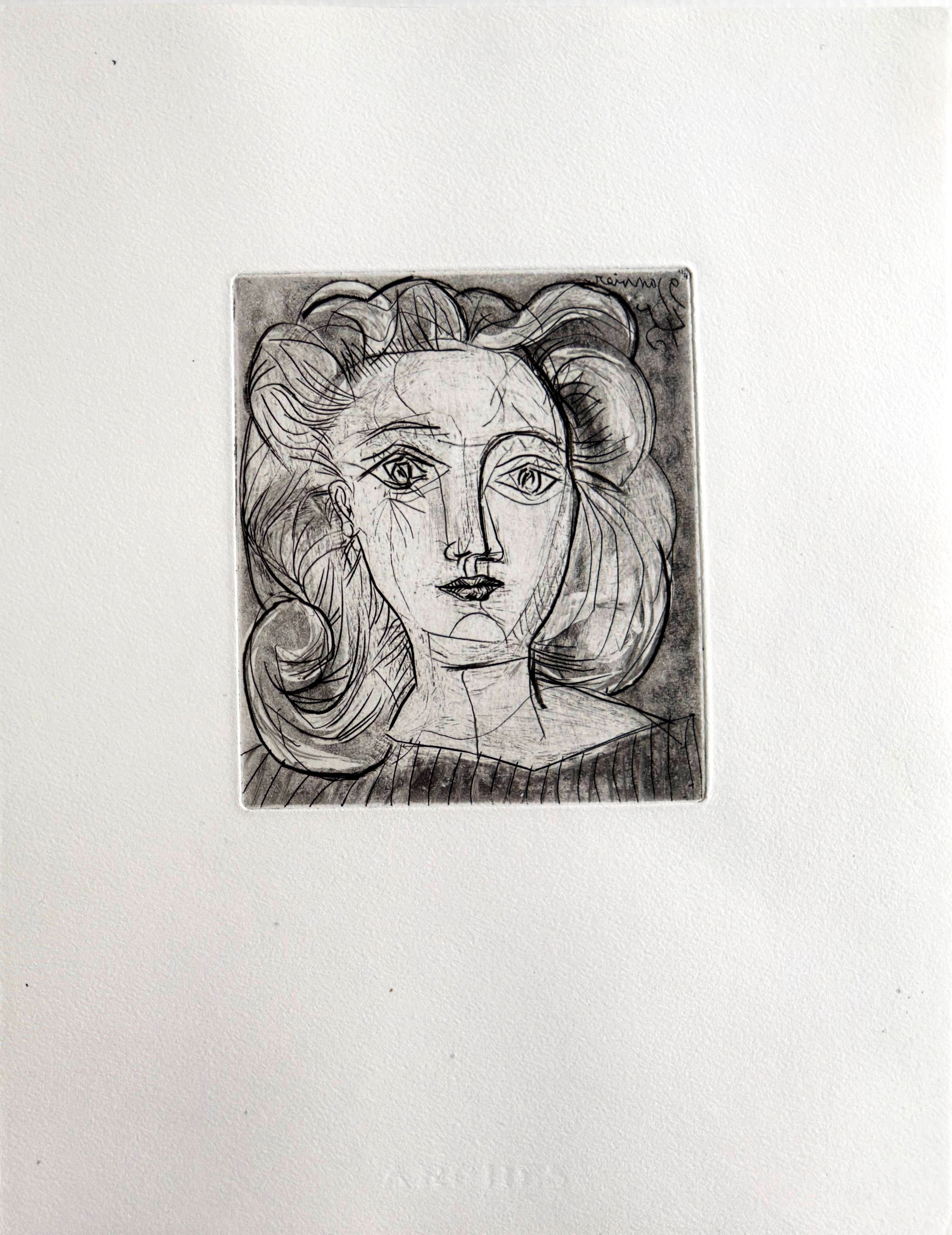 „Tête de Femme“, Original-Radierung auf Arches-Papier, 1945, Moderne