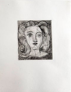 Tête de Femme, Original Etching on Arches Paper, 1945, Modern