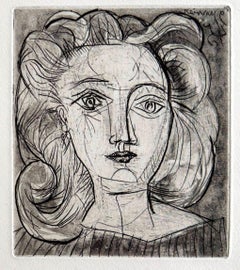 Tête de Femme, Original Etching on Arches Paper, 1945, Modern