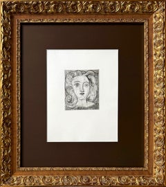 "Tête de Femme", incisione originale su carta Arches, 1945, arte moderna