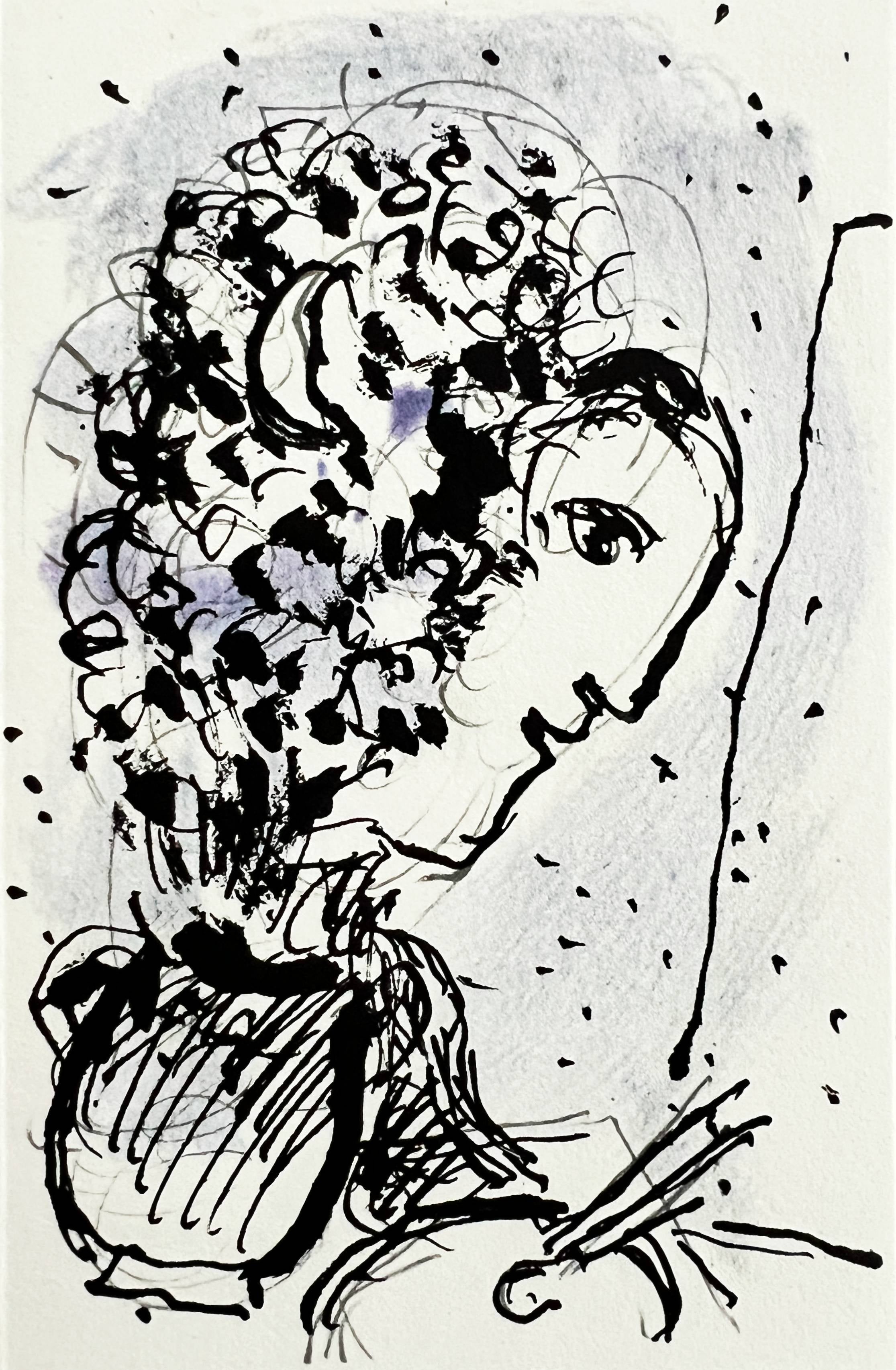 Marc Chagall Figurative Print - Invitation for an Exhibition, Original Lithograph, Modern Style, 1977, Framed