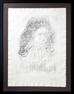 Portrait of la Fontaine, Original Etching, Modern, 1974, Signed