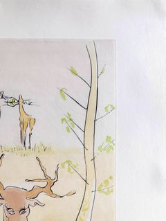 The Sick Stag, Original Etching, Modern, 1974, Signed