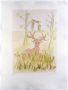 "Il cervo malato", incisione originale, moderna, 1974, firmata