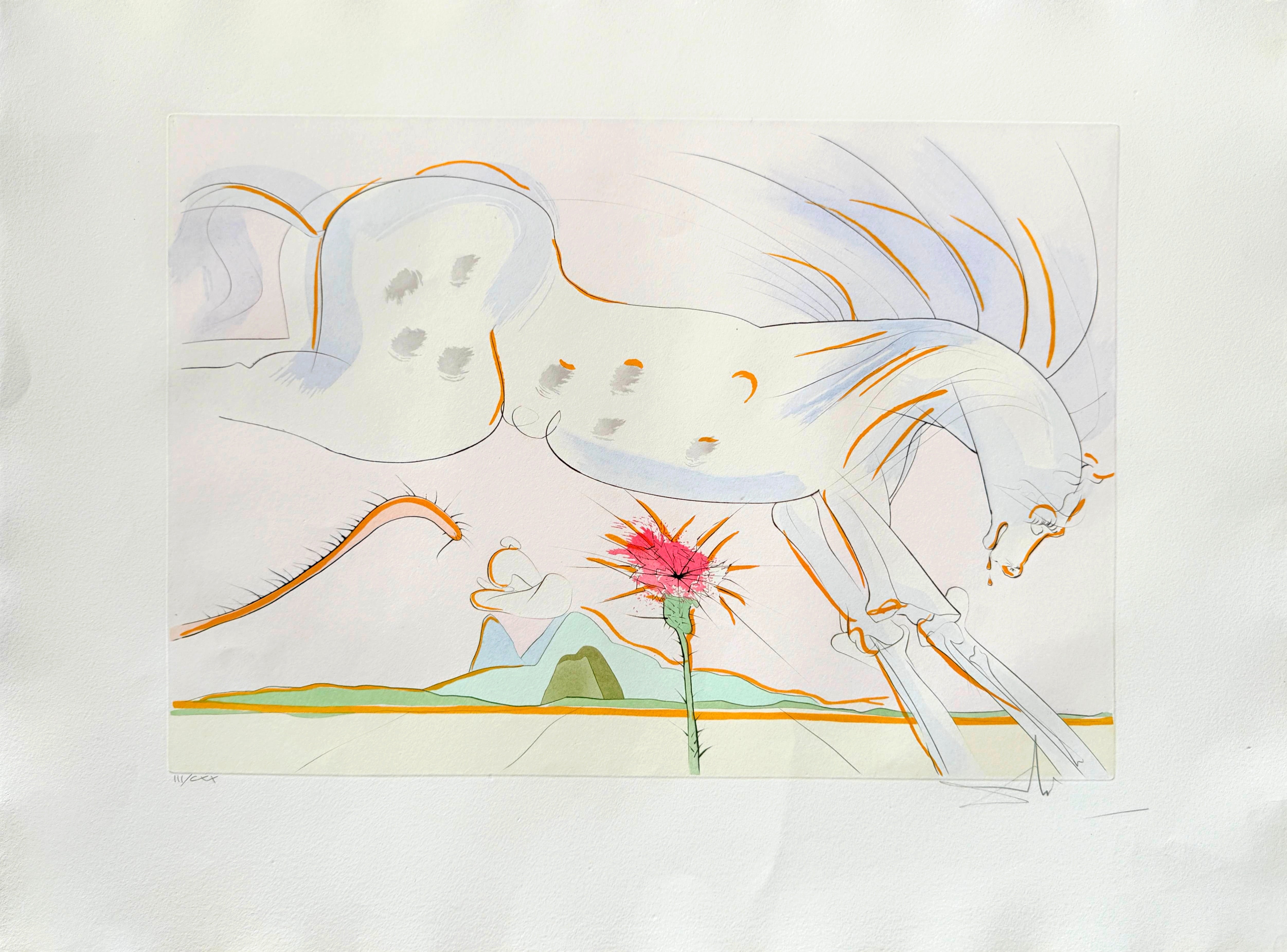 Salvador Dalí Print - The Horse and the Wolf, Original Etching, Modern, 1974, Signed