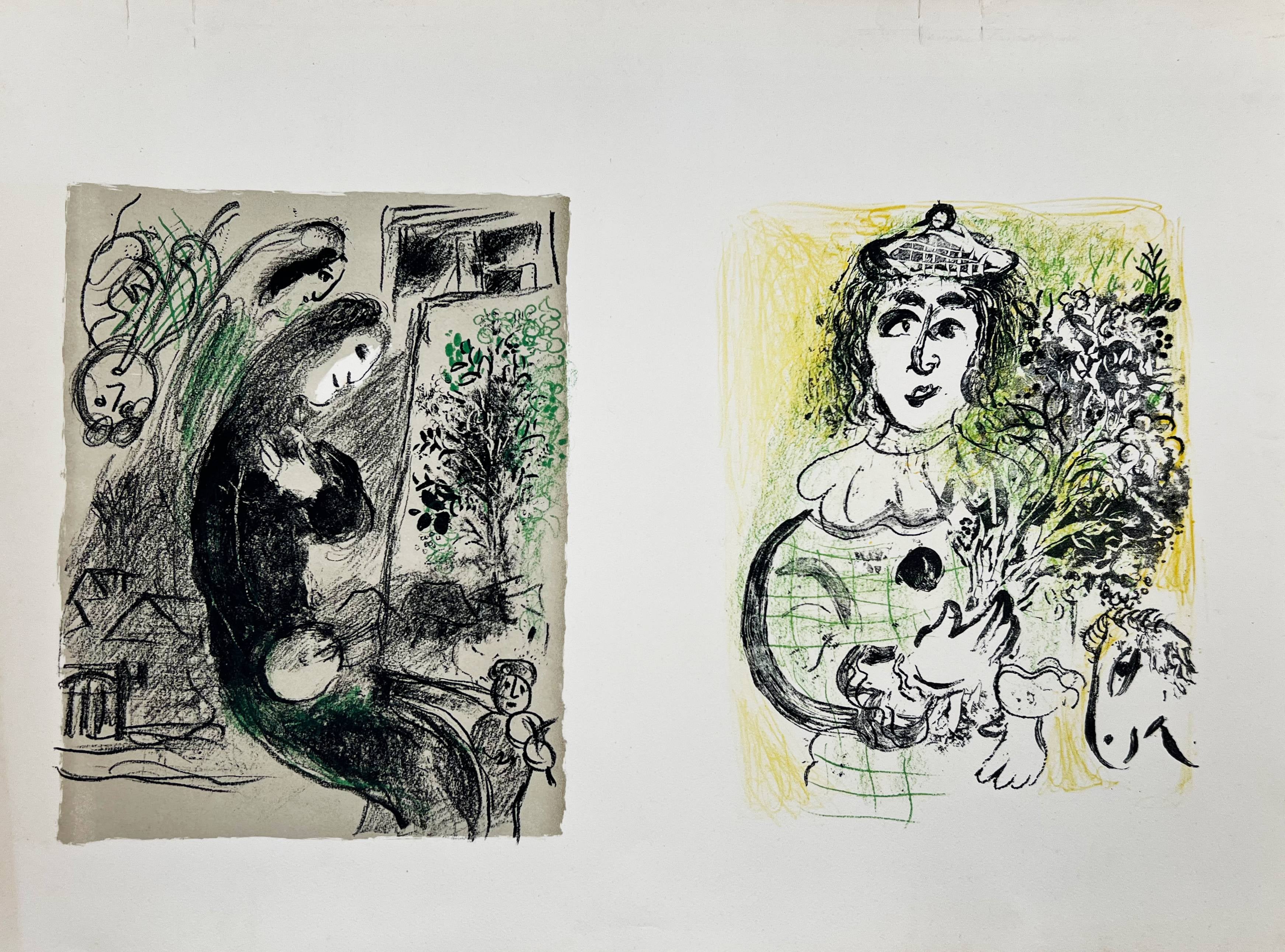 Marc Chagall Print - Clown with Flowers, Original Lithograph, Modern, 1963, Excellent