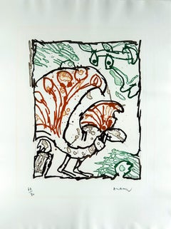 Paon, lithographie originale, contemporaine, 1980, signée, excellent état, signée