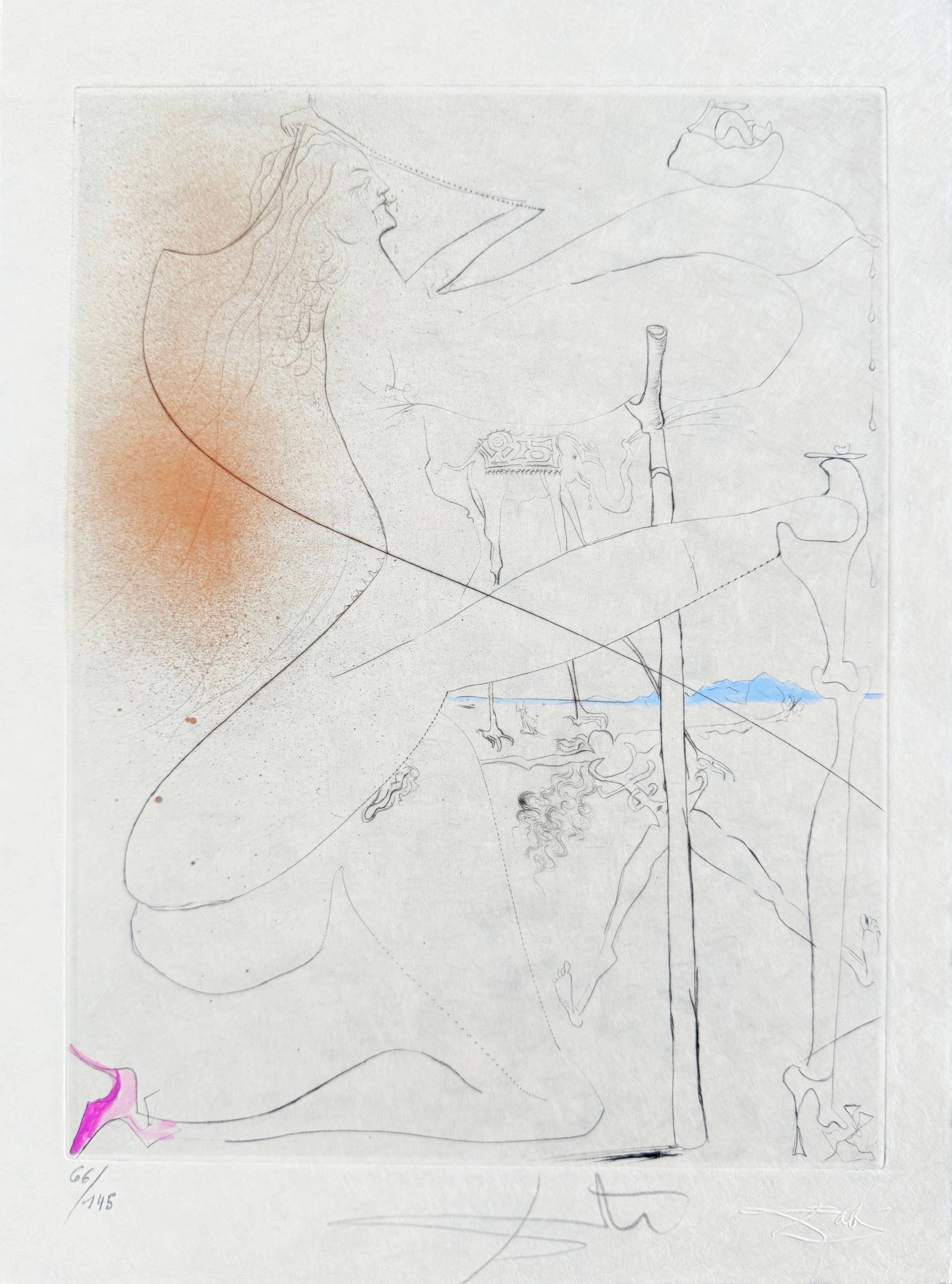 Salvador Dalí Print – „Femme à la Béquille“, Original-Radierung, modern, 1969, signiert