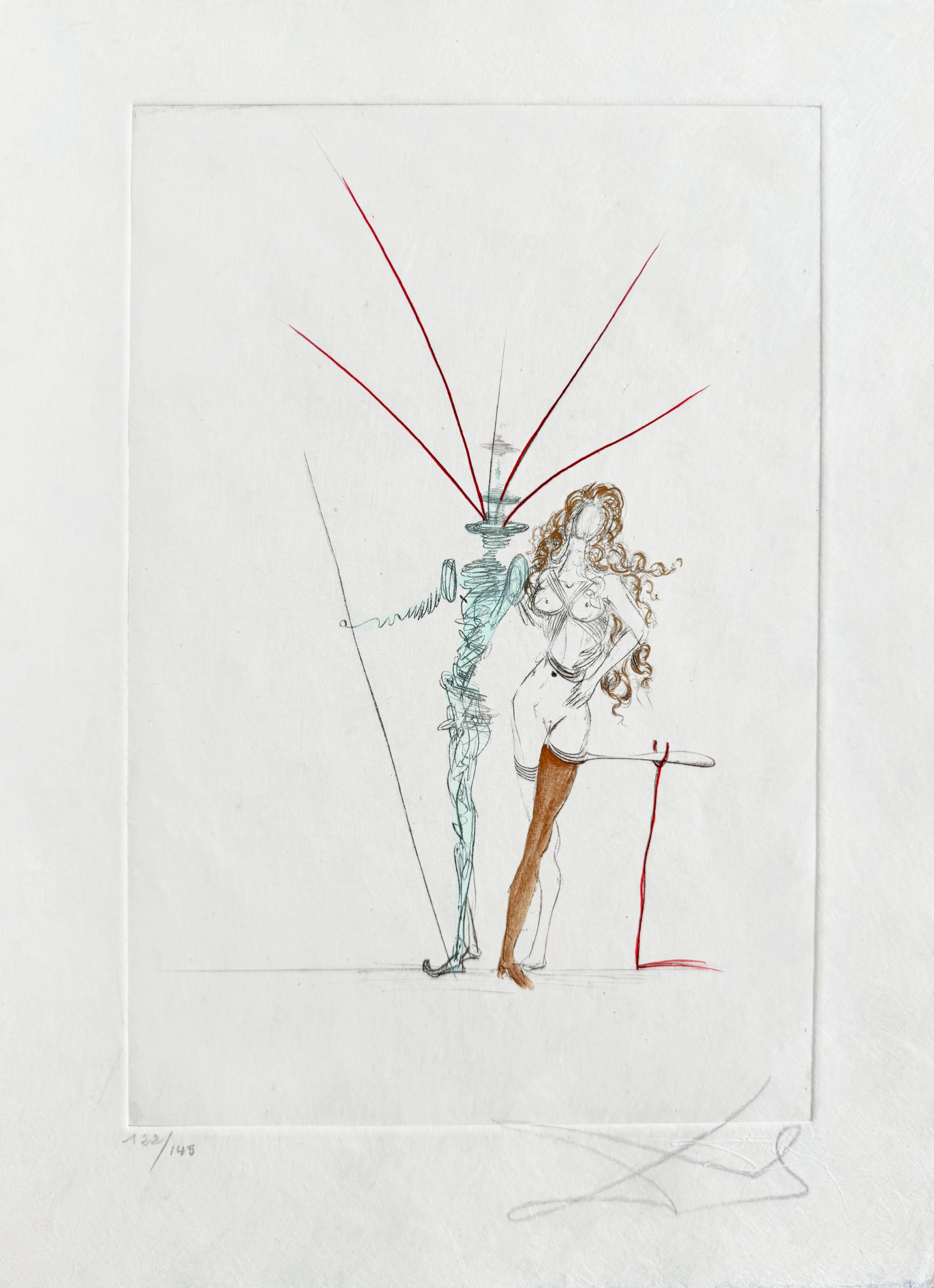 Salvador Dalí Print - Couple Frontispiece, Original Drypoint Etching, Modern, 1967,  Signed