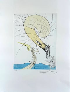 Freud with a Snail Head, Orignal Drypoint etching with stencil, Surrealist, 1973