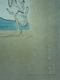 Freud with a Snail Head, Orignal Drypoint etching with stencil, Surrealist, 1973