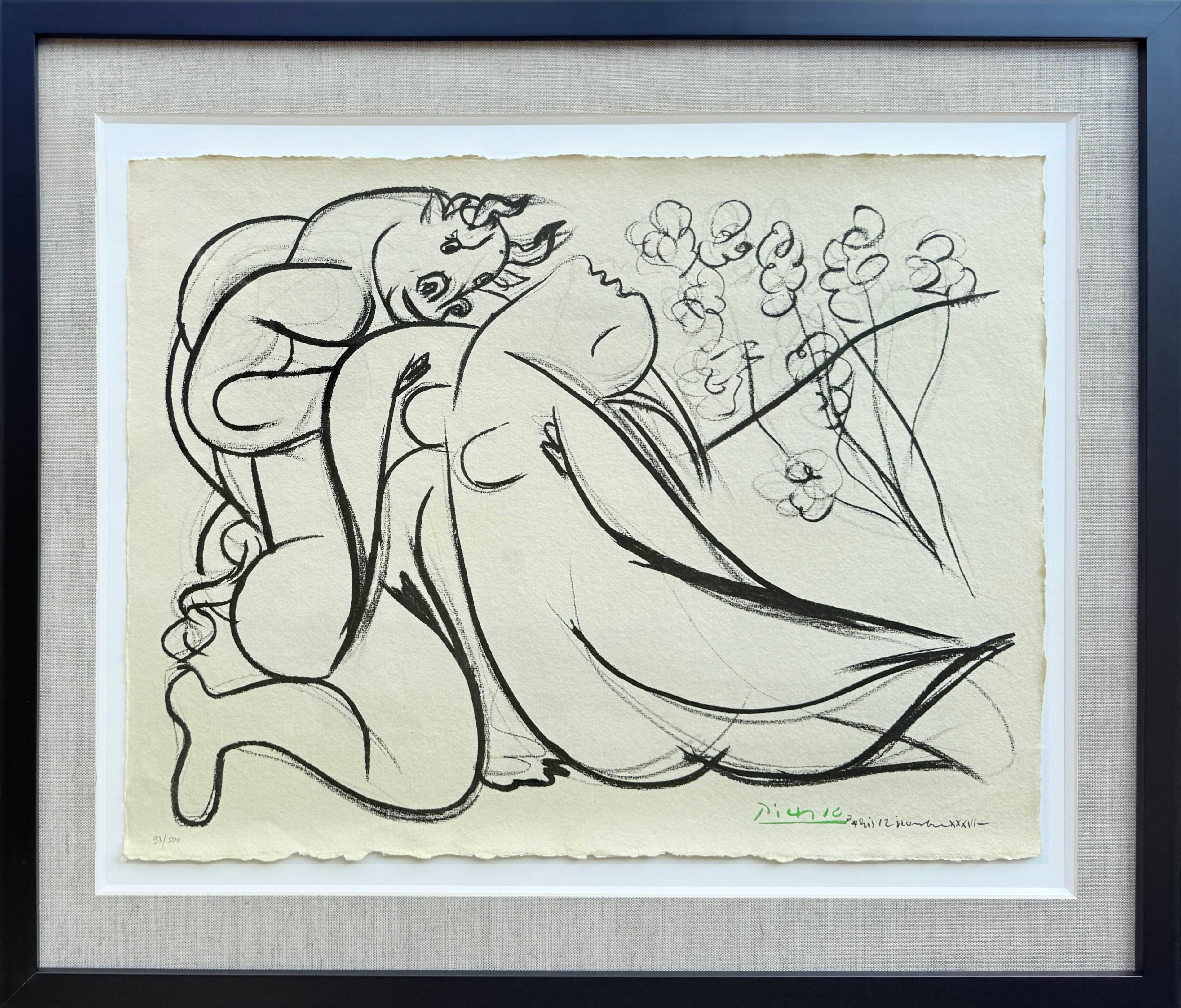 Pablo Picasso Figurative Print – Minoutaure et Nue, Lithograph, Modern, 1967, Framed, Excellent