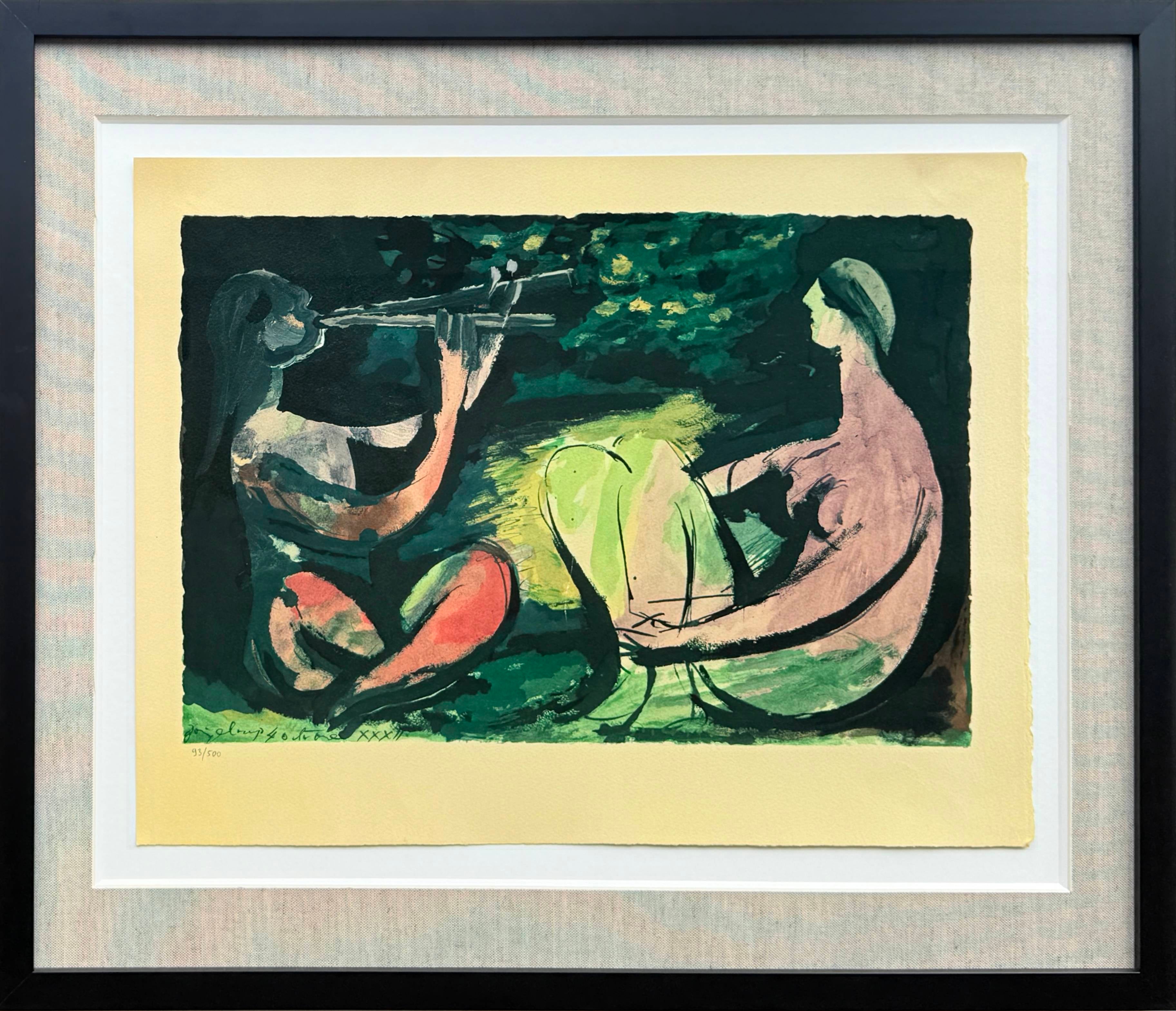 Pablo Picasso Figurative Print – Joueur de Diaule et Nu, Lithograph, Modern, 1967, Framed, Excellent
