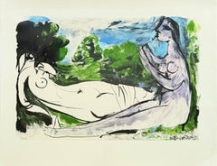 Femme nue couchée et joueur de flûte
