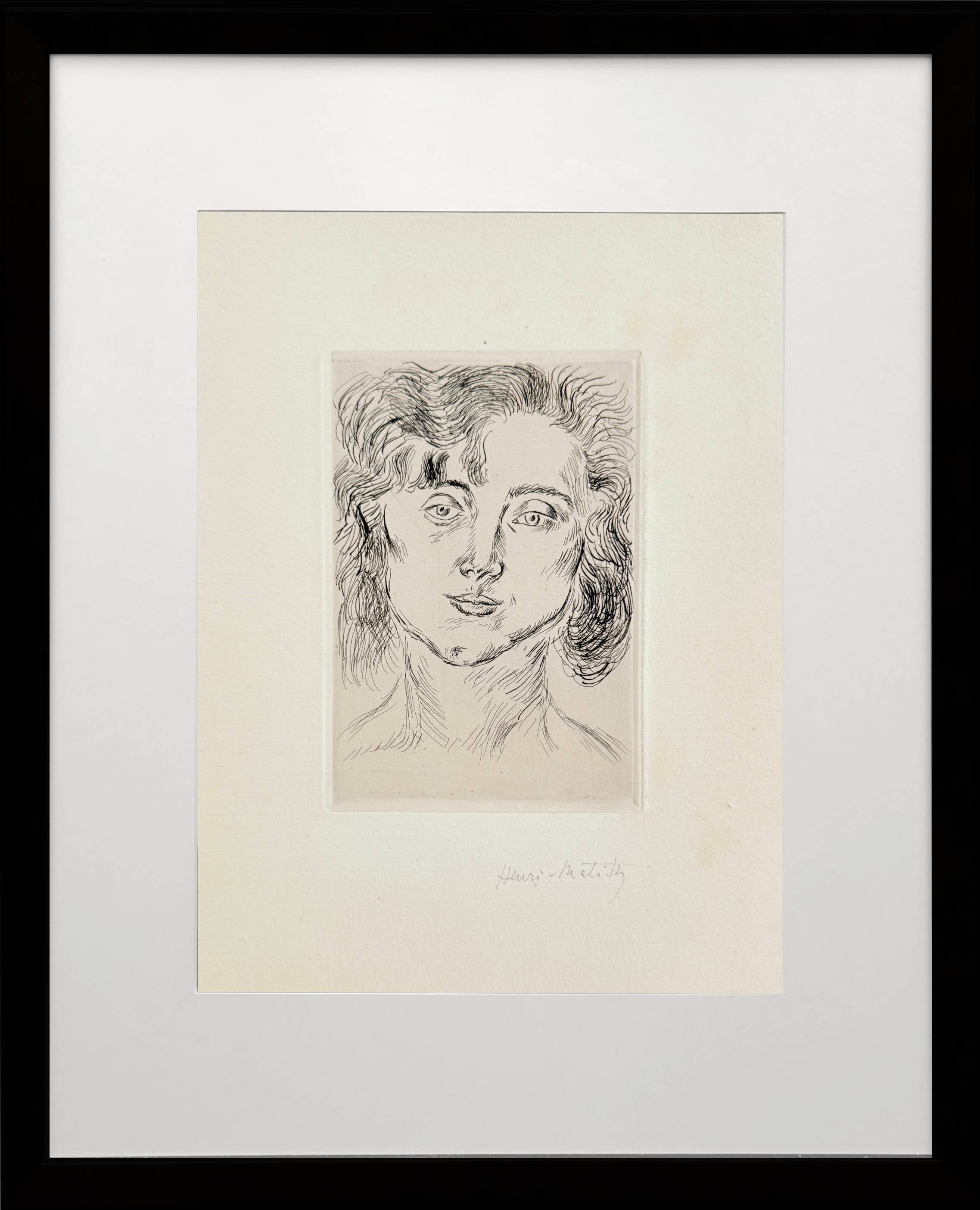 Ritratto di Marguerite Matisse, incisione originale, arte moderna, 1920, incorniciato, firmato