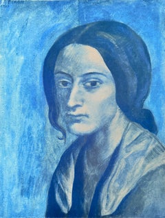 Portrait Mélancolique d'une Femme en Bleu, Lithograph, 1961, Excellent