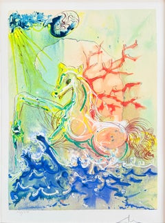 Neptune, Original Lithograph, Surrealist, 1970, Signed, Excellent