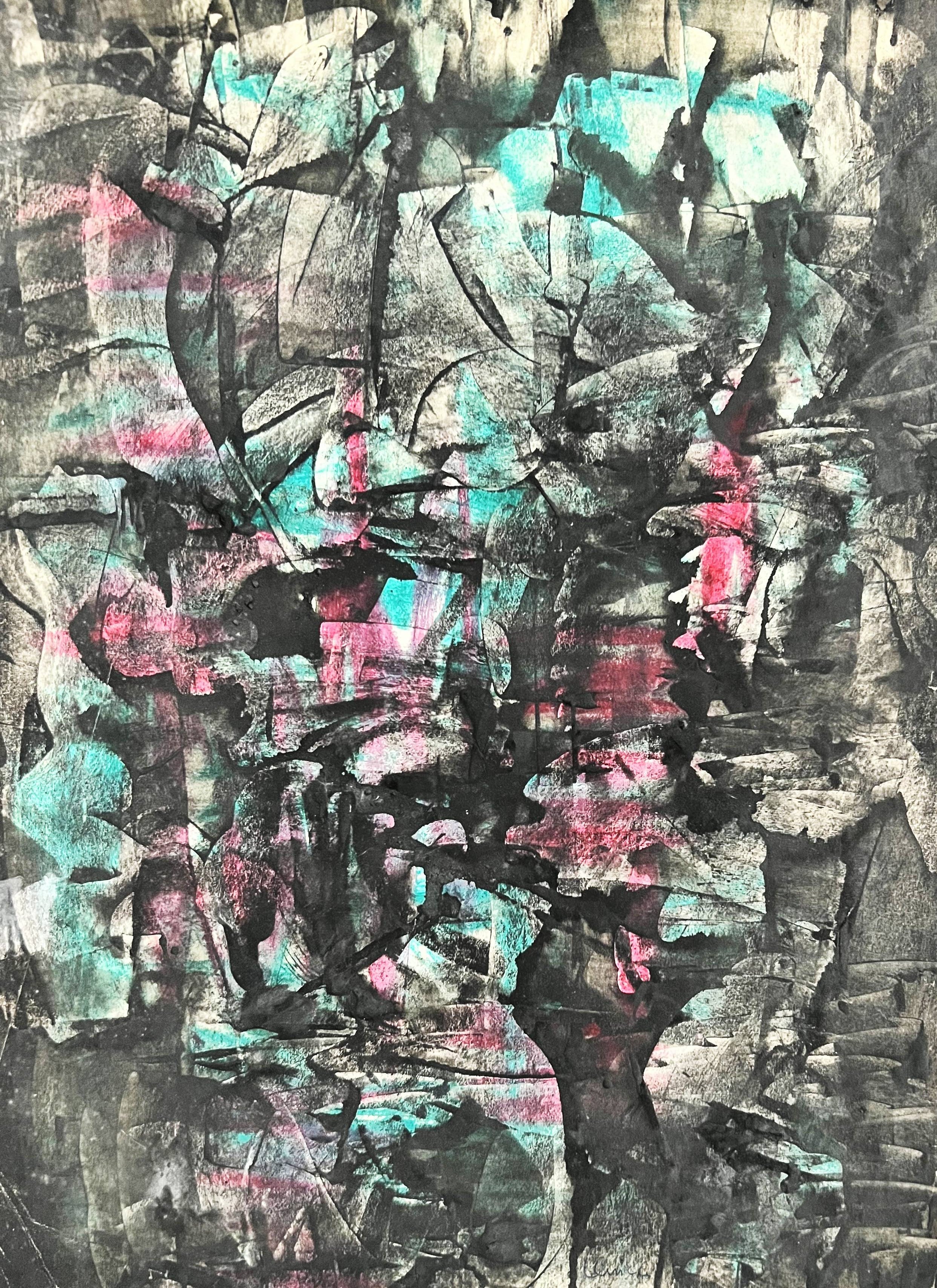 Figurative Print Alfred Lenica - Composition n° 14, gouache originale, contemporaine, 1950-1959, signée, excellent état