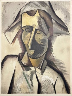 Arlequin, Un éventail, lithographie, contemporaine, 1962, excellent état