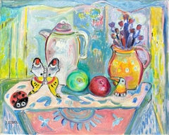 Natura morta, olio su tela, arte moderna, 2000-2009, incorniciato, ottimo stato