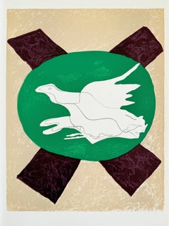 Colombe su sfondo verde, Litografia, Moderna, 1975, Ottimo stato