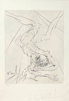 The Fall, Original Etching, Surrealist, 1974, Framed, Signed