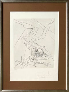 "La caduta", incisione originale, surrealista, 1974, incorniciata, firmata