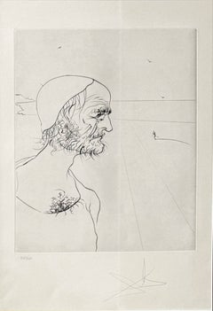 Retrato, grabado original, surrealista, 1974, enmarcado, firmado