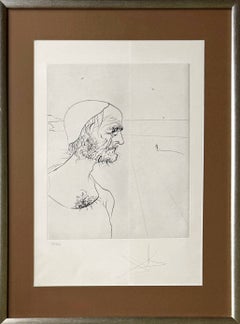 Retrato, grabado original, surrealista, 1974, enmarcado, firmado