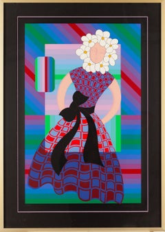 «La niña de las flores», serigrafía original, moderna, 1987, enmarcada, firmada