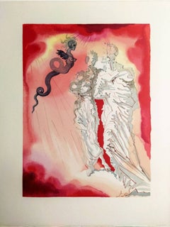 The Inferno, Canto 21 - Le Diable noir, Woodcut, Surrealist 1960