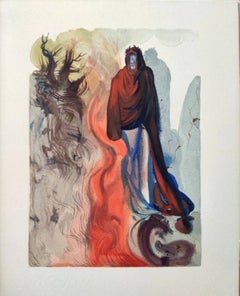 Apparition de Dite: Inferno Canto 34, Woodcut, Surrealist 1960