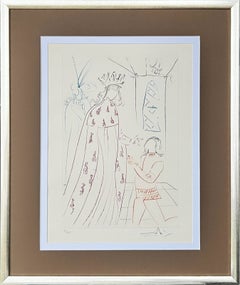 Knighting of Lancelot, Original Drypoint Etching, Surrealist, 1975, Signed