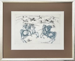 The Knights, Original Etching, Surrealist, 1971, Signed