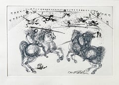 The Knights, Original Etching, Surrealist, 1971, Signed