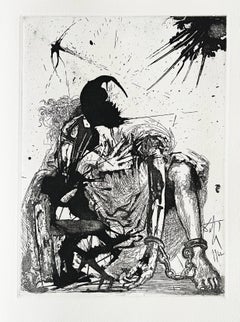« Sigismond enchaîné », gravure originale, surréaliste, 1971