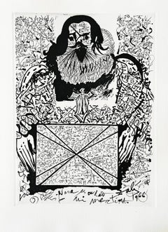 Portirait of the Signatures, Original Etching, Surrealist, 1971