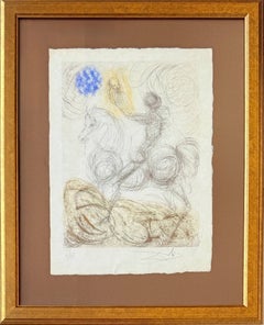 Knight and Death, Original Drypoint Etching, Surrealist, 1969, Signed