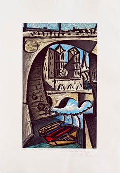 Notre Dame, Deschamps, litografía, moderna, 1979