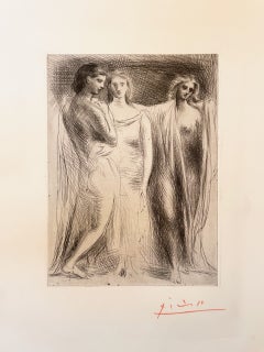 Les Trois Femmes (The Three Women), Original Drypoing Etching, 1924, Signed