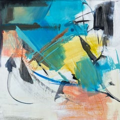 Aqua Sky, peinture abstraite, acrylique sur panneau de bois, encadrée, 12 x 12 pouces