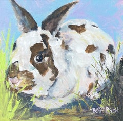 Fat Bunny, Acrylic Painting on Canvas, 10x10, Abstract, Spring Colors