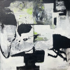 Quiet Abstract, 24x24 Oil Painting on Canvas, Black White Gray Tones