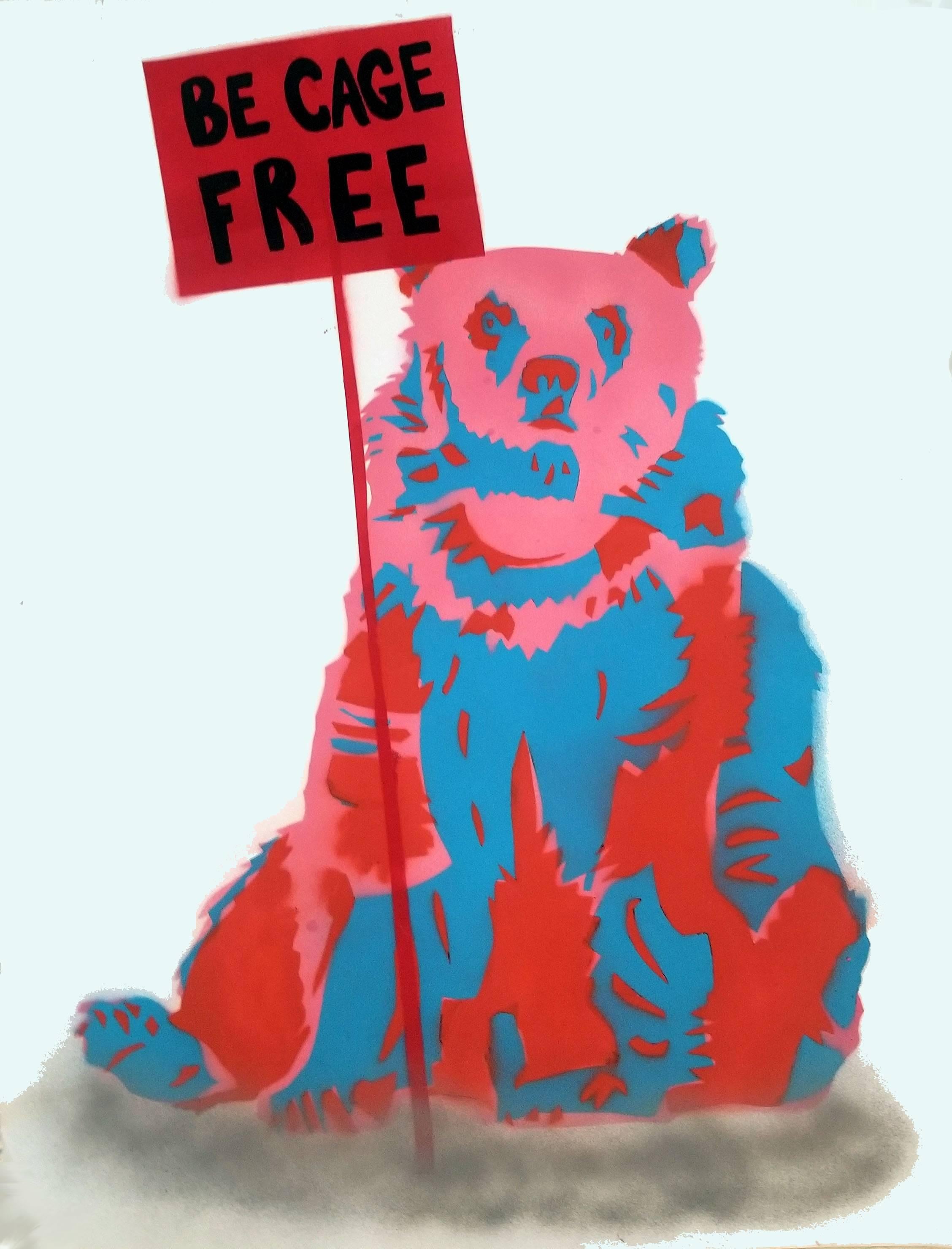 Grizzly: Be Cage Free - Mixed Media Art by K.K.