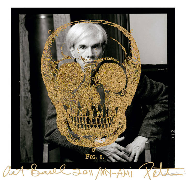 Karen Bystedt Portrait Print - Andy Warhol with Golden Skull