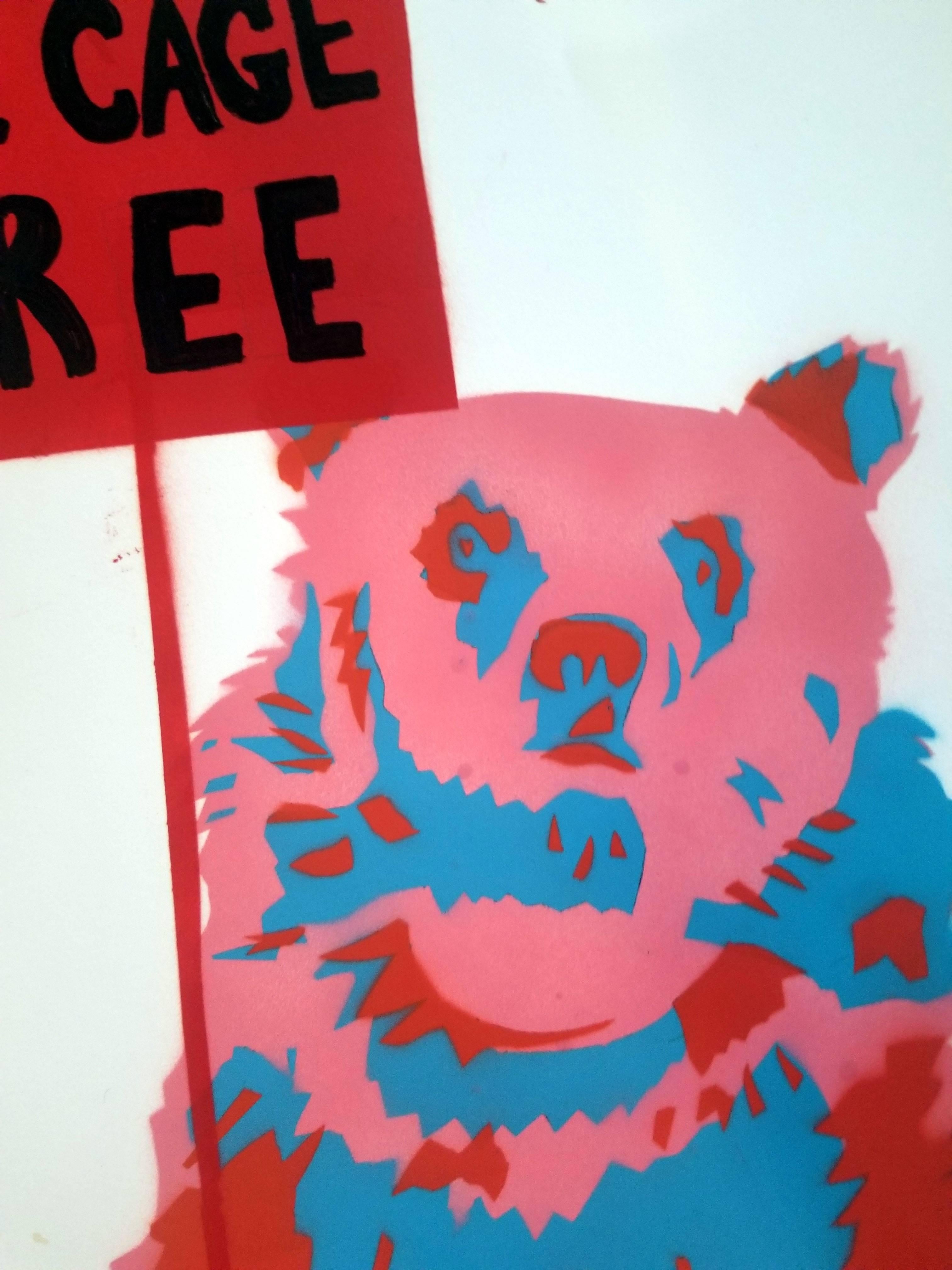 Grizzly: Be Cage Free - Contemporary Mixed Media Art by K.K.
