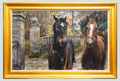 Jay Boyd Kirkman, British Equestrian Pastel of Two Horses at a Country House