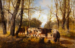 Louis-Joseph Grosset, 1869, French Barbizon Landscape with Cattle in a Woodland