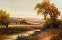 Peter Leslie (1877–1953), English Summer Landscape with Haymaking, Oil Painting