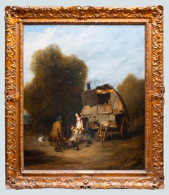 Attributed to George Morland, English Gypsy Encampment, Oil on Canvas, circa 179